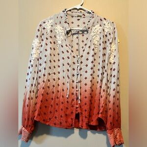 Y2K Gimmicks long sleeve button up blouse. Size M. Lace, metal rings at neck.